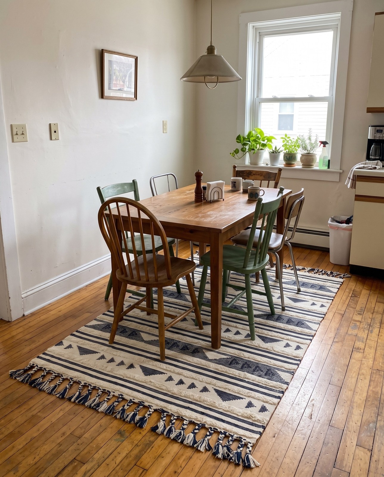 9' x 12' Tolbert · Geometric striped Wool Rug, cream and navy