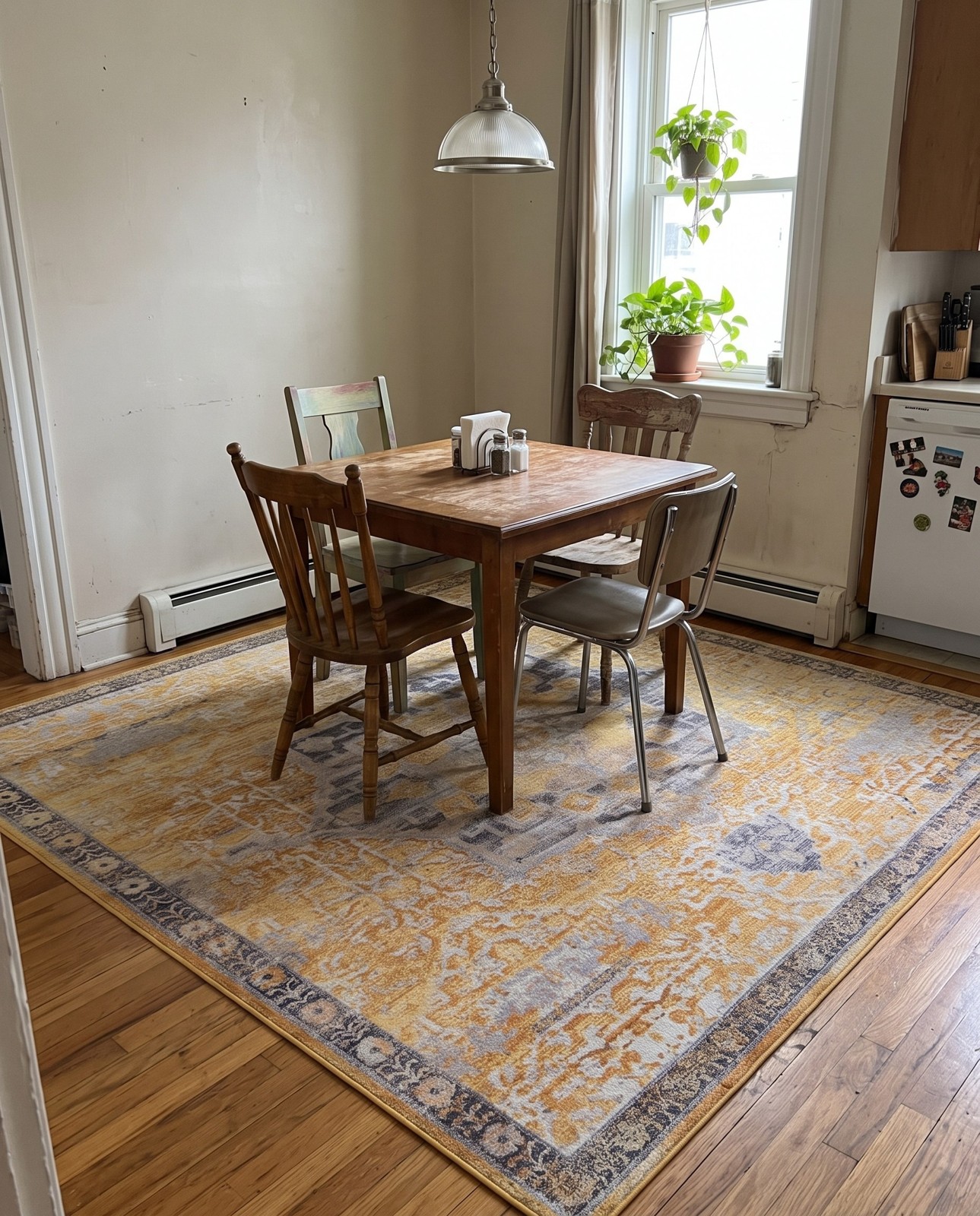 5' x 7' Rideout · Distressed medallion rug, yellow and slate