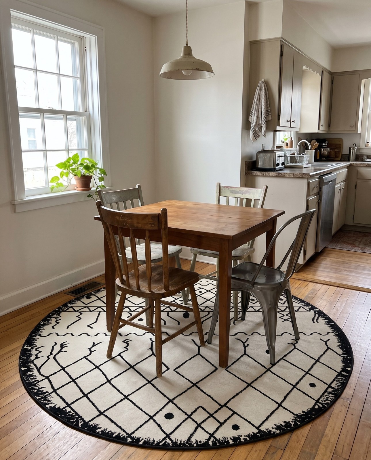 6' x 6' Grantley · Tribal diamond rug, beige and black