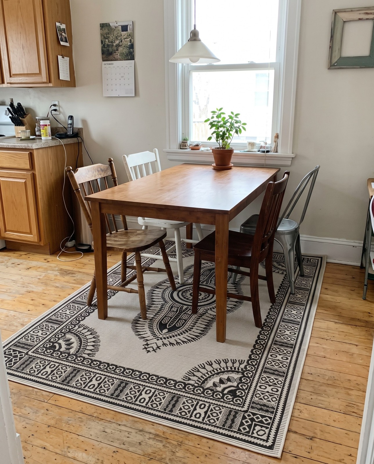 5' 3 x 7' Bainbridge · Border Outdoor Rug, white and black