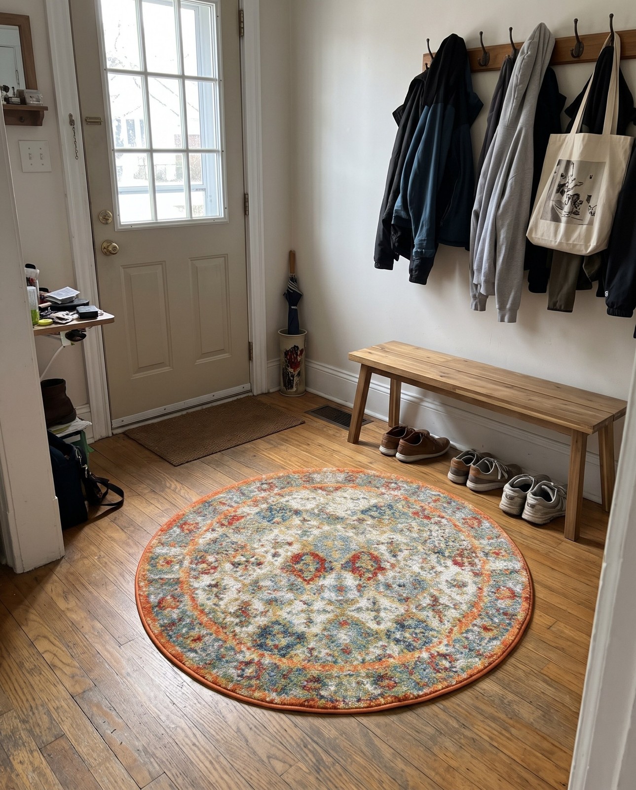 3' 3 x 3' 3 Spofford · Medallion rug, multi and orange