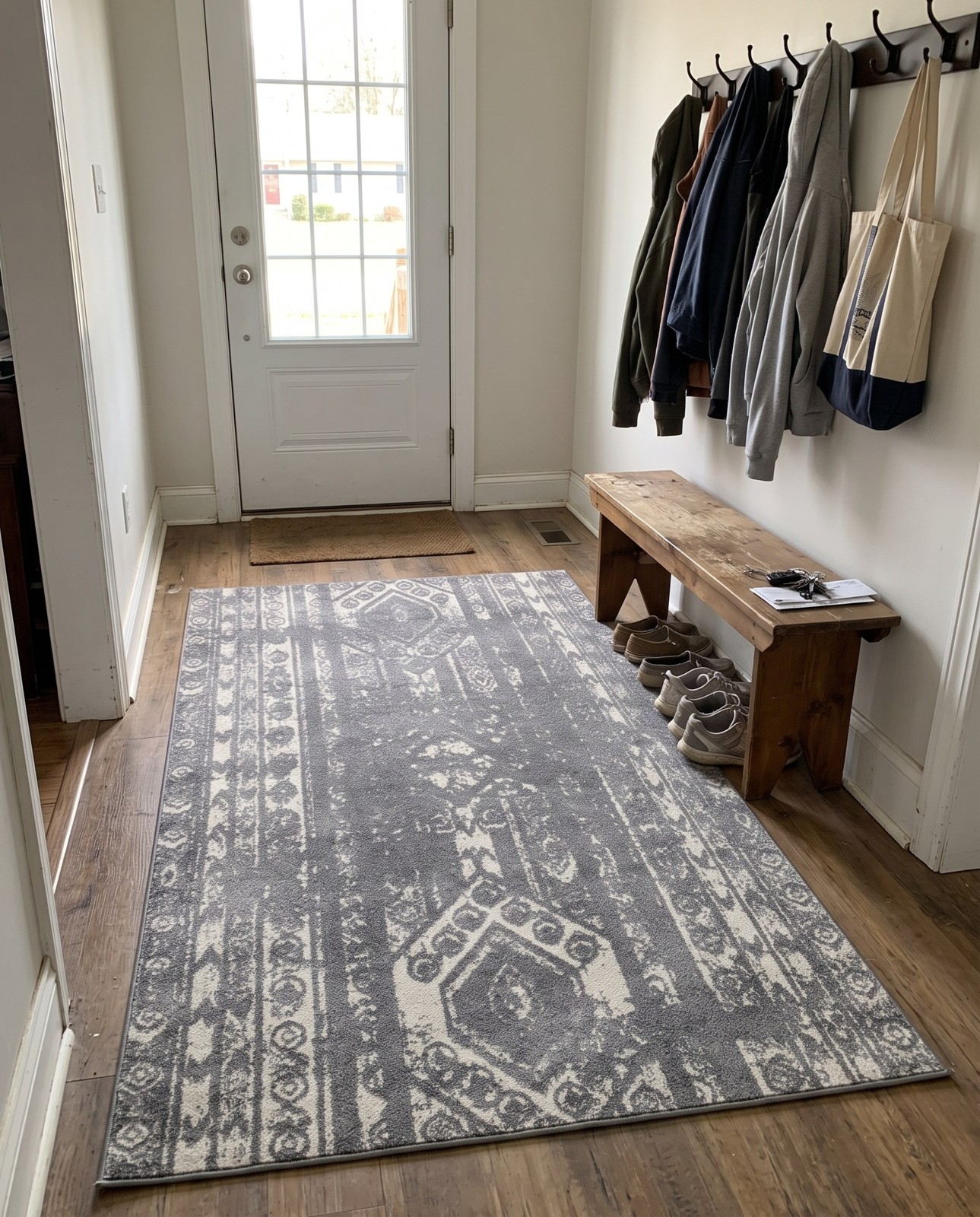 Detail image of 4' x 6' Underhill · Tribal stripe rug, gray and ivory