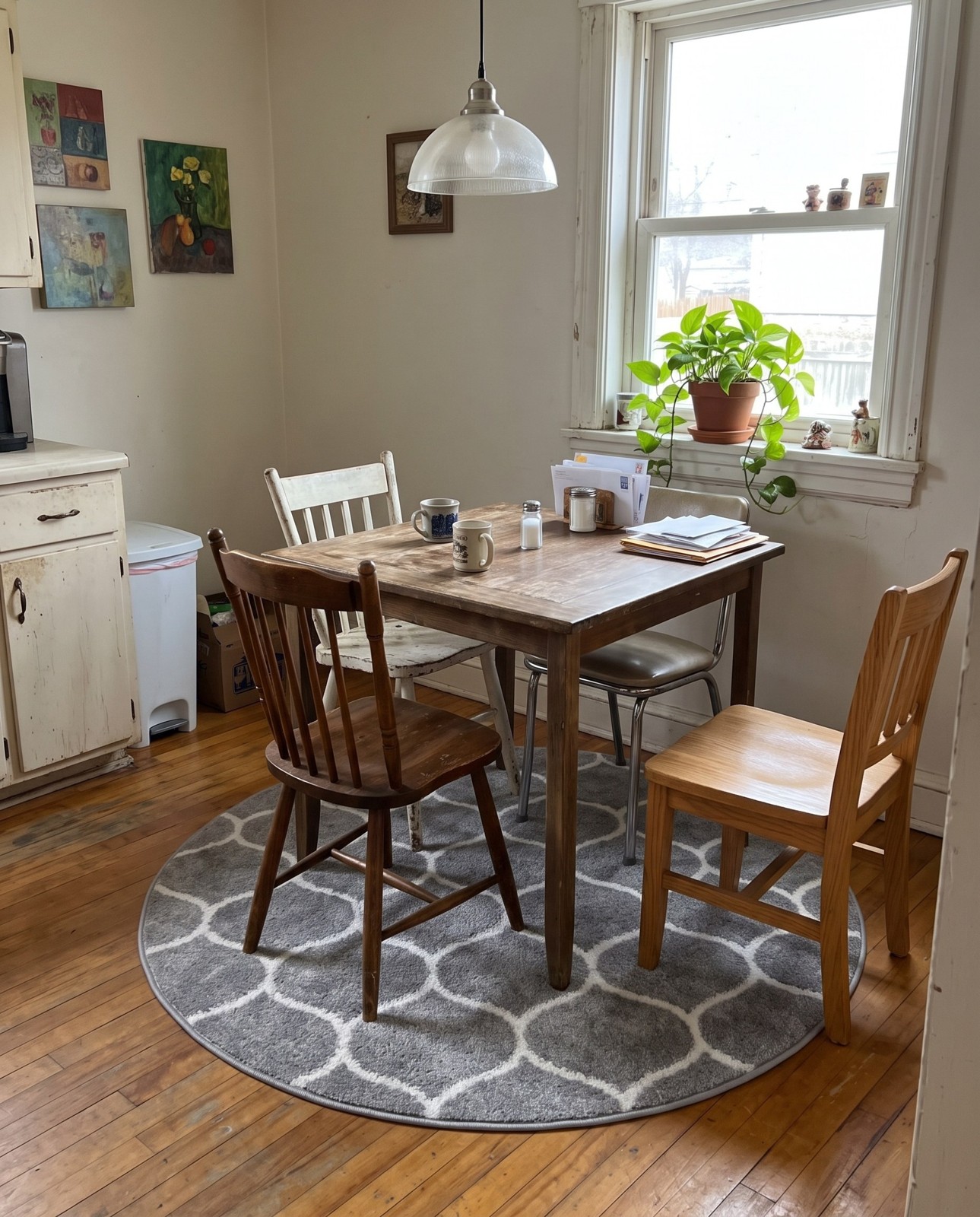 7' x 10' Ingram · Lattice rug, gray and ivory