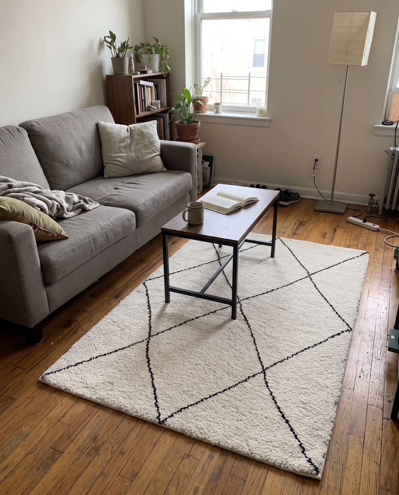 Detail image of 4' 1 x 6' 1 Hailey · Diamond Wool Rug, ivory and black