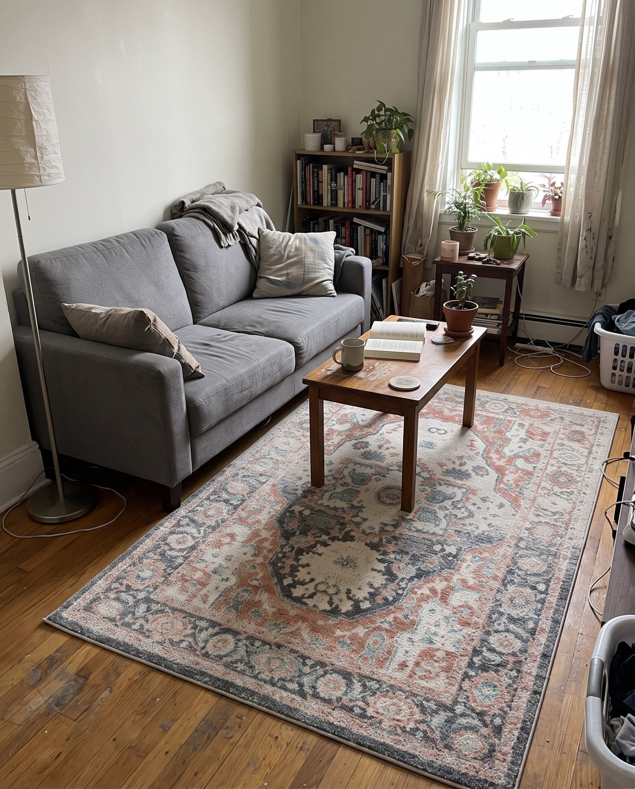 3' 3 x 5' 3 Pierce · Border rug, rose pink and gray