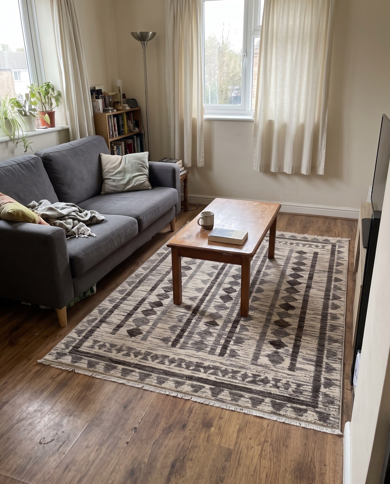 5' x 7' 7 Kearny · Border rug, ivory