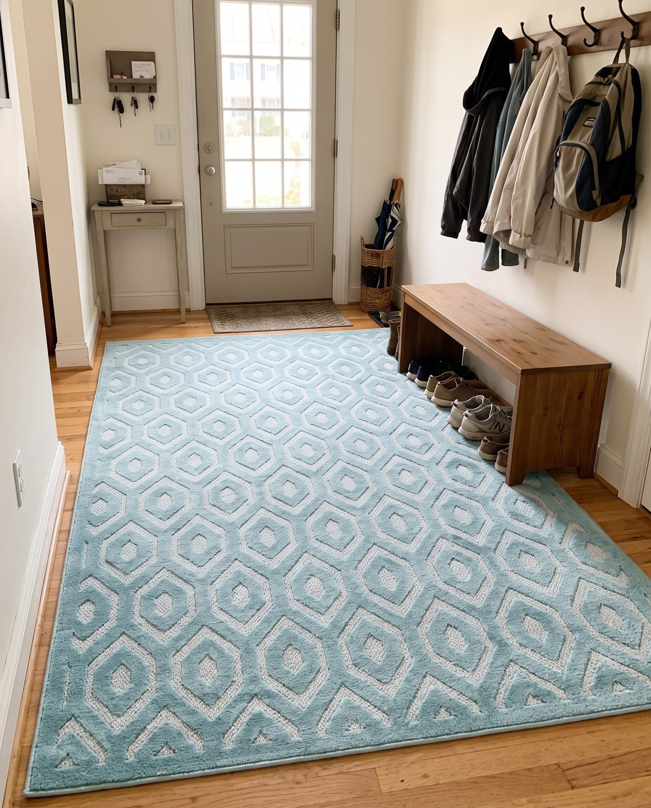 Detail image of 4' x 6' Roanoke · Geometric Outdoor Rug, aqua