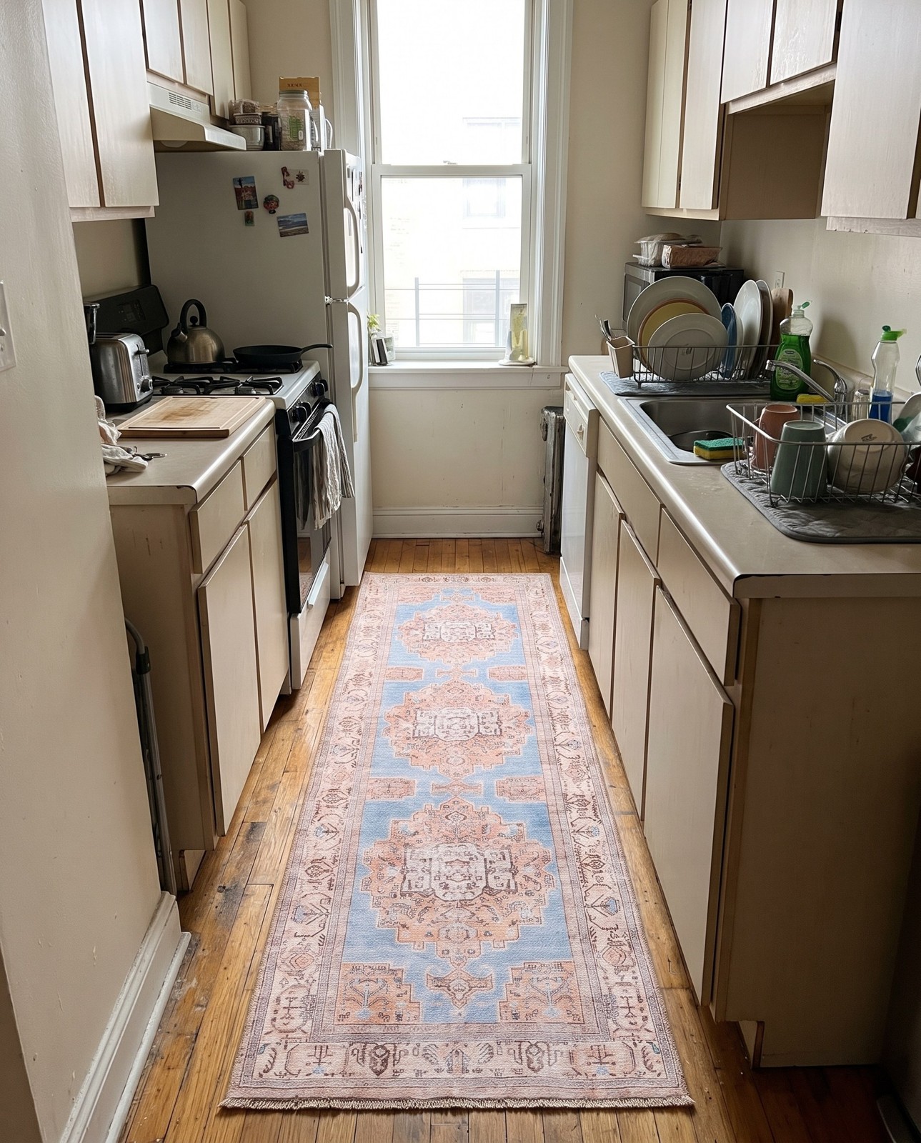 2' 6 x 12' Boone · Medallion Washable Rug, blue and beige