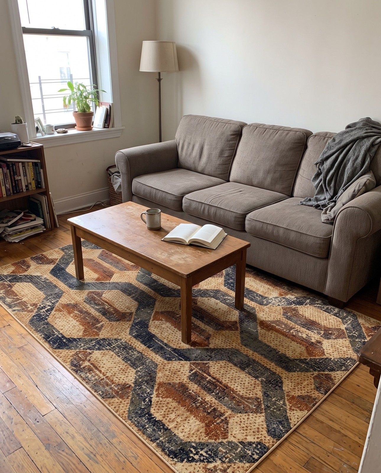 Detail image of 4' x 6' Acadia · Geometric lattice rug, beige and brown