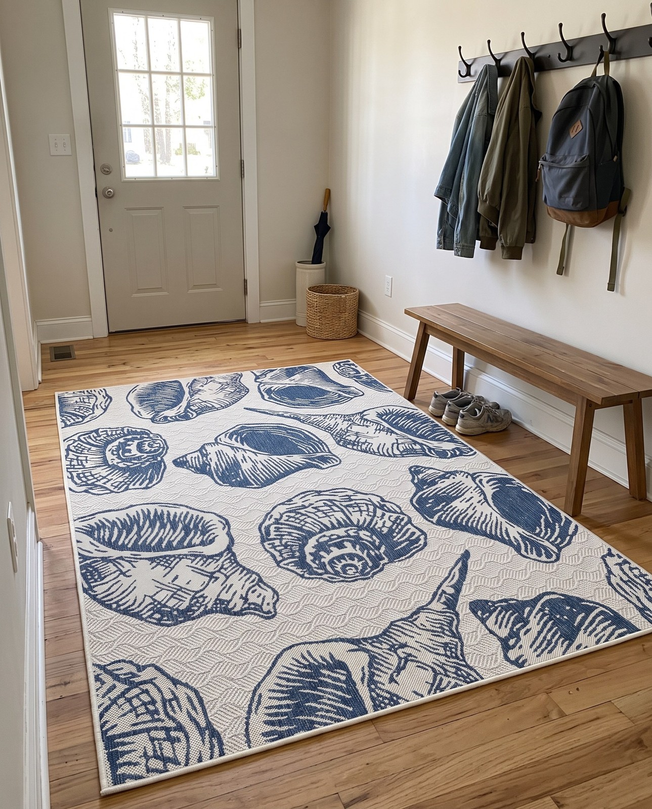 Detail image of 6' x 9' Arcata · Seashell Outdoor Rug, navy and ivory