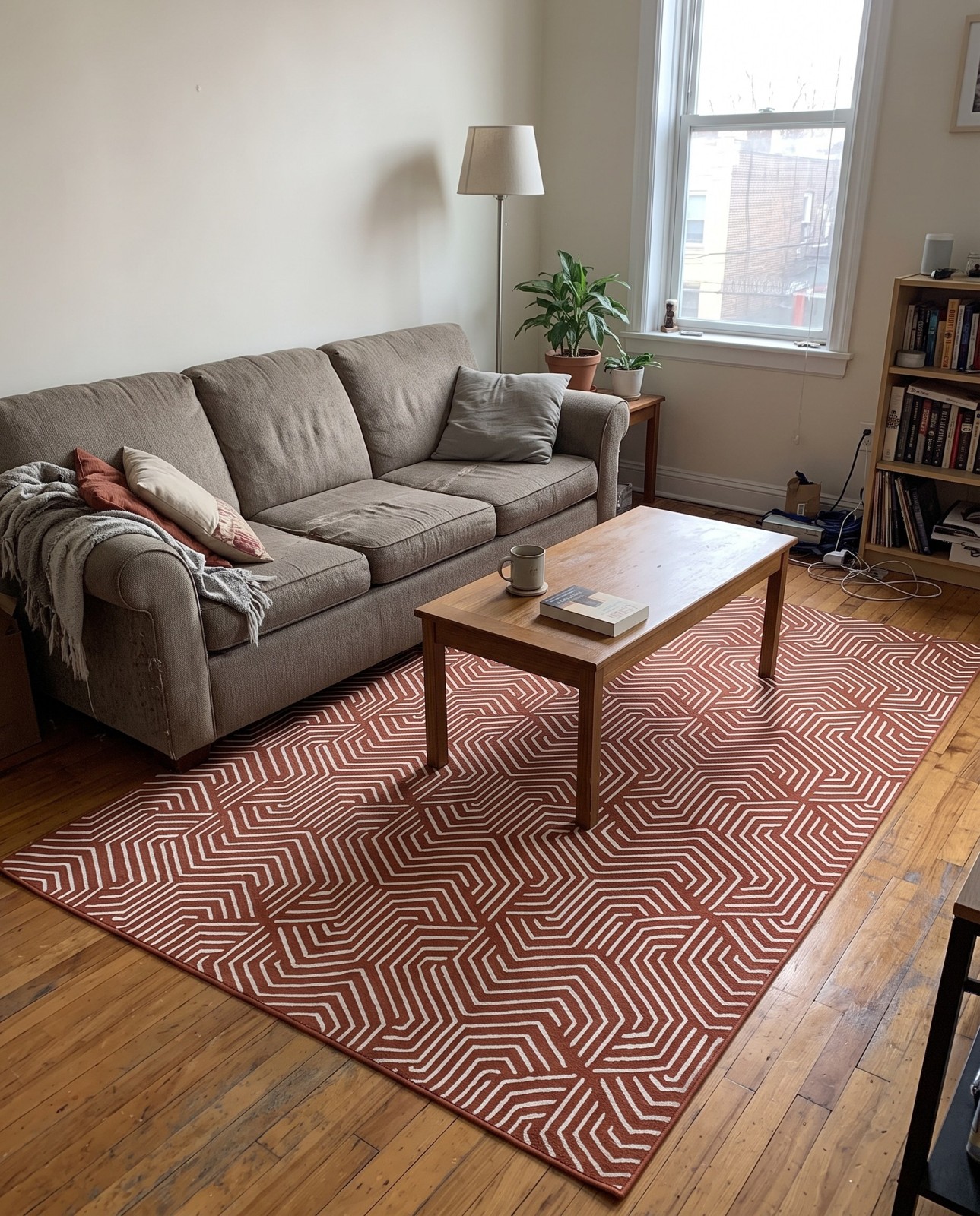 Detail image of 5' 3 x 8' Manning · Geometric rug, dusty pink