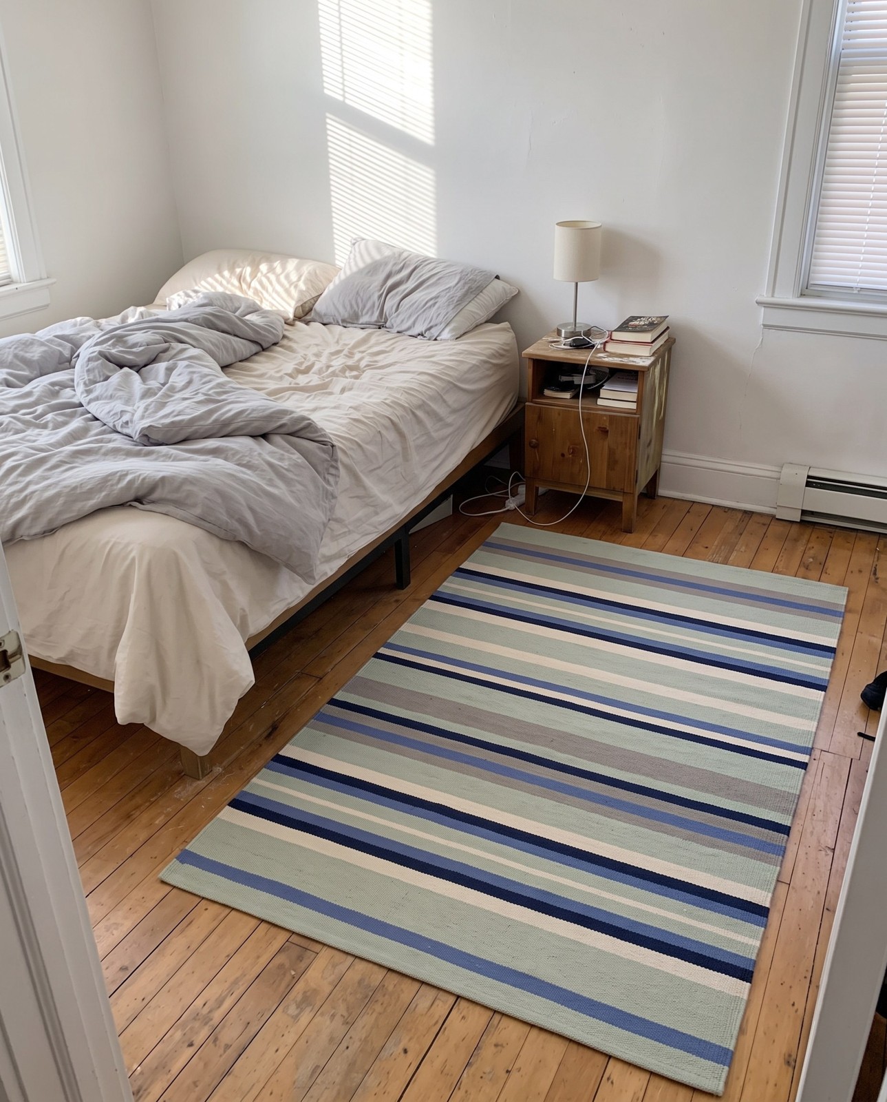4' 1 x 6' 1 Wortham · Striped rug, aqua blue and gray