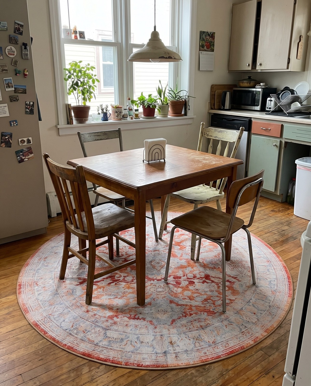3' 6 x 3' 6 Augusta · Distressed medallion Washable Rug, rust and violet