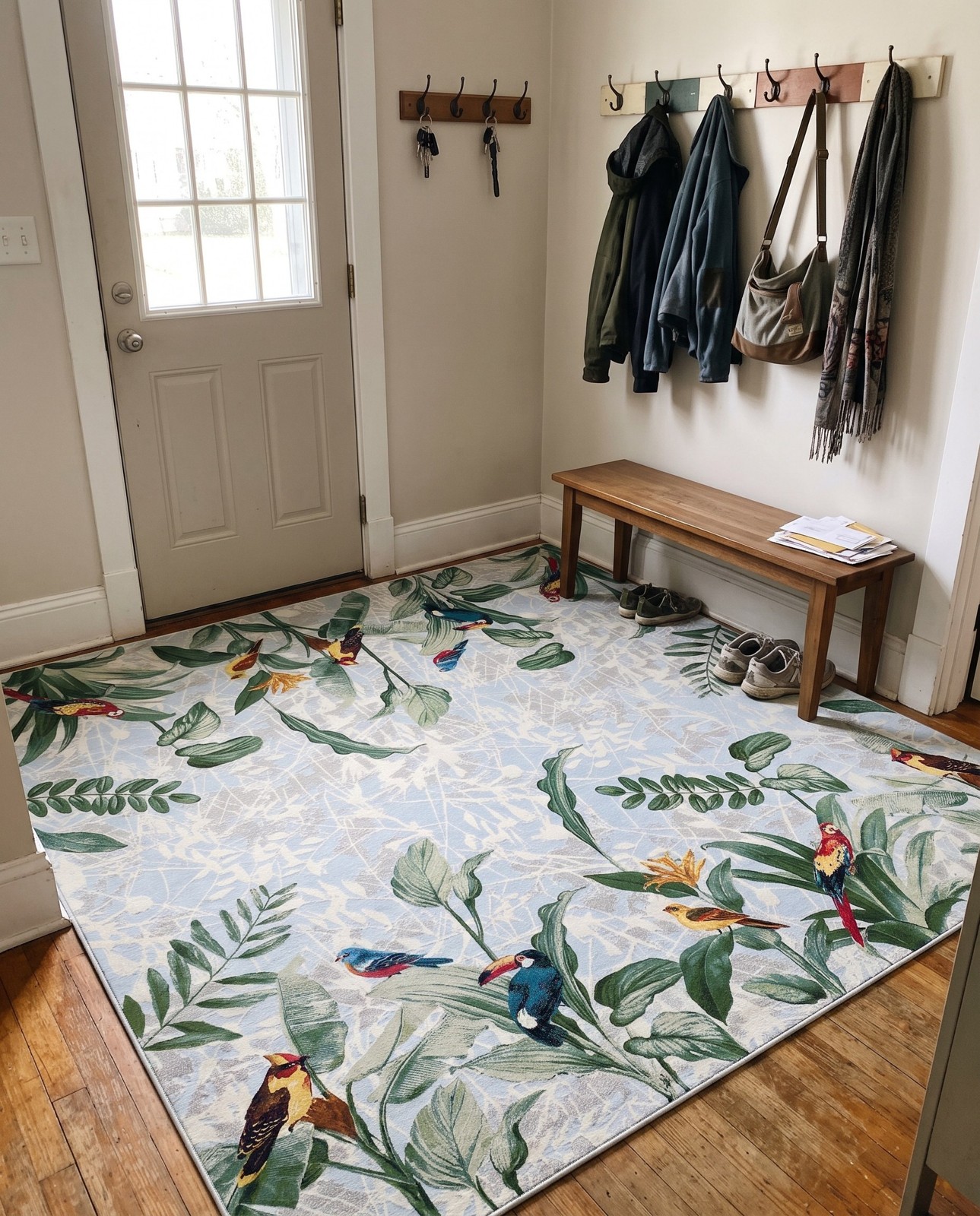 12' x 12' Lomax · Tropical birds Outdoor Rug, green and blue