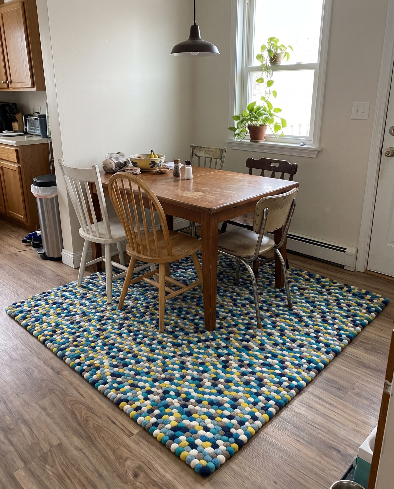 7' 10 x 7' 10 Hawthorne · Pebbled Wool Rug, blue and multicolor