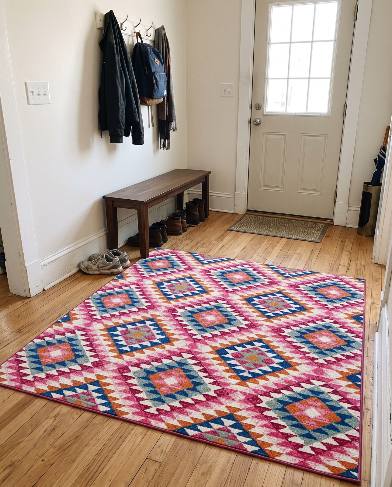 6' x 6' Lomax · Geometric diamond Outdoor Rug, pink and multi
