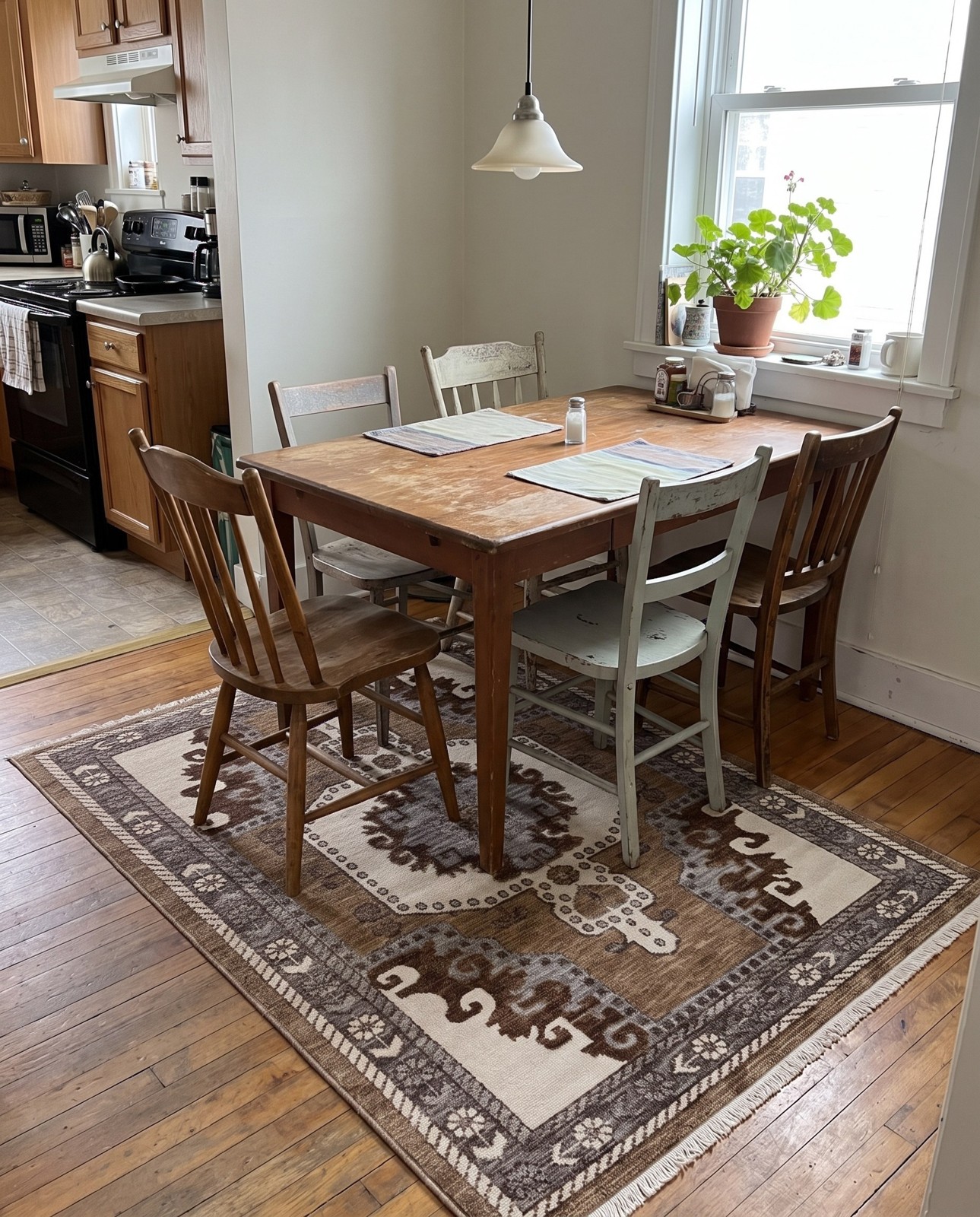 5' x 7' 7 Haskell · Tribal medallion rug, beige and gray