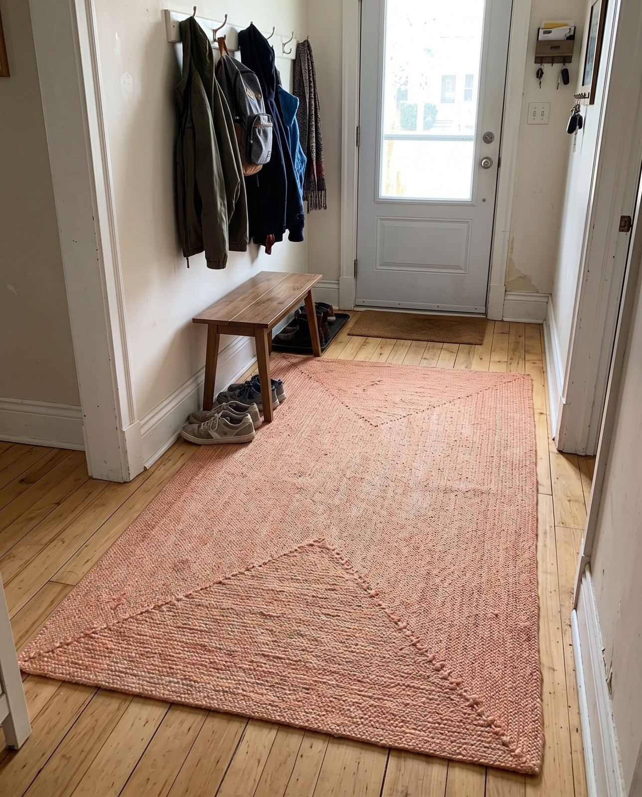 4' 1 x 6' 1 Soper · Braided Washable Outdoor Rug, multi pink