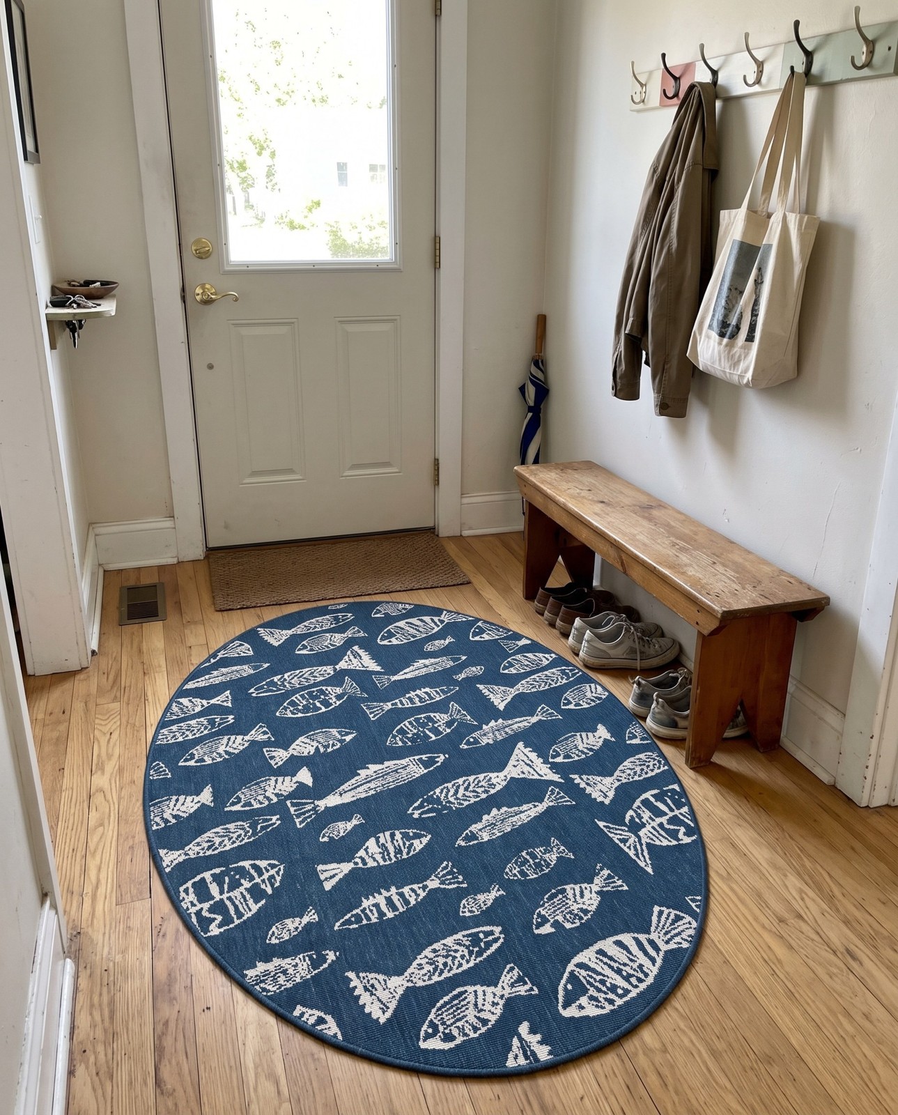4' x 6' Thaddeus · Fish Outdoor Rug, blue and ivory