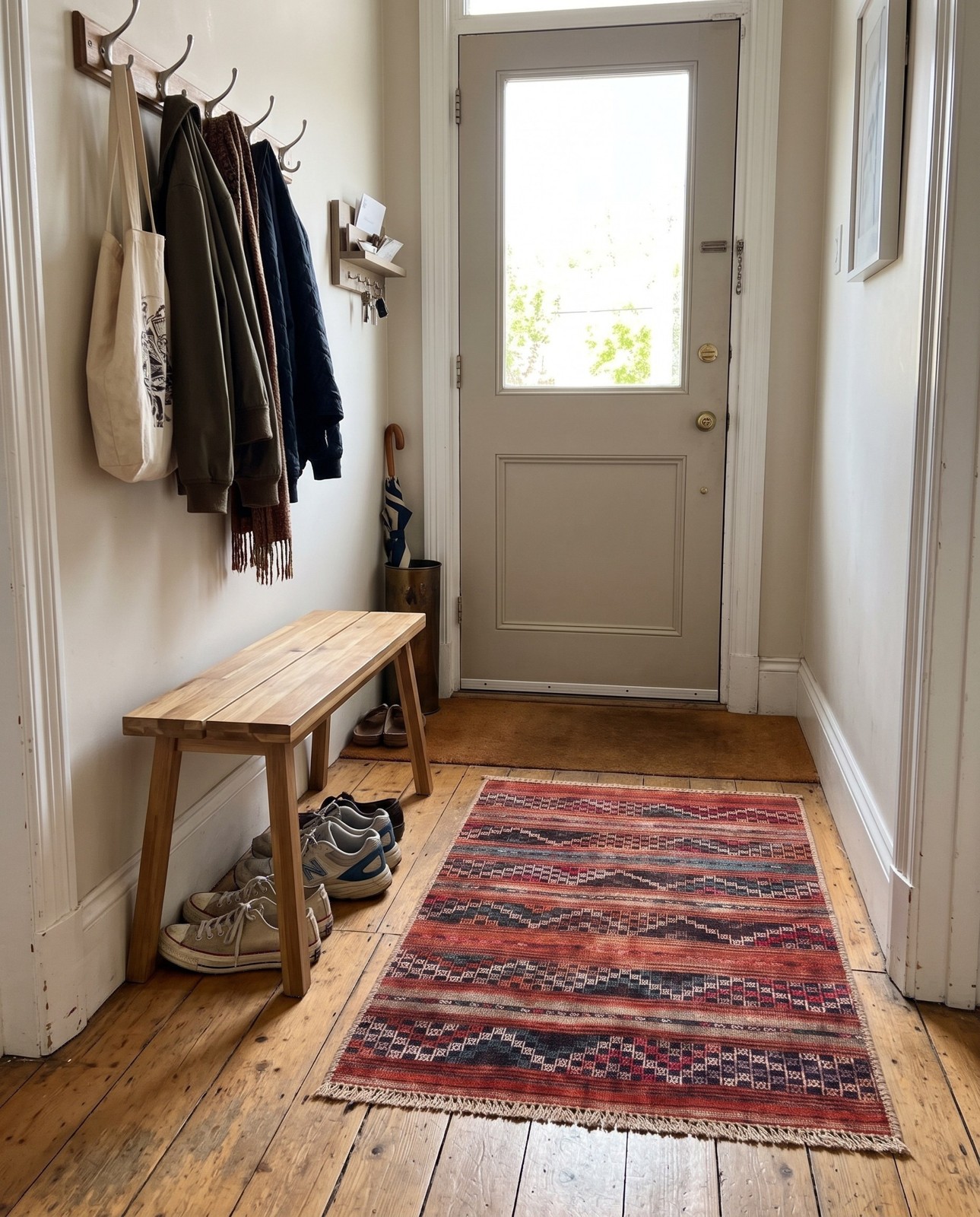 Detail image of 2' x 3' Wetherby · Tribal striped Washable Rug, rust and black