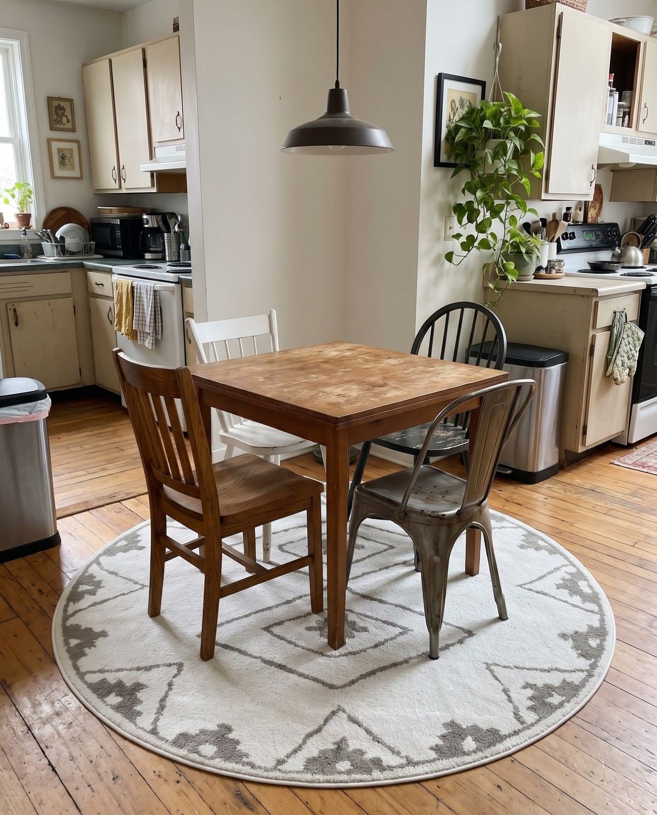 3' x 3' Sumac · Diamond rug, ivory and gray