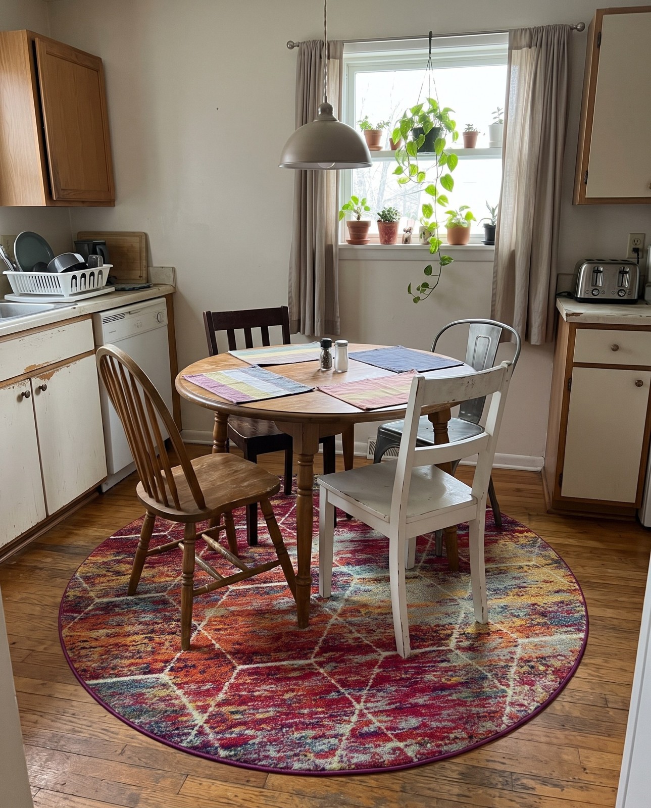 4' x 4' Galloway · Geometric lattice rug, red and multi