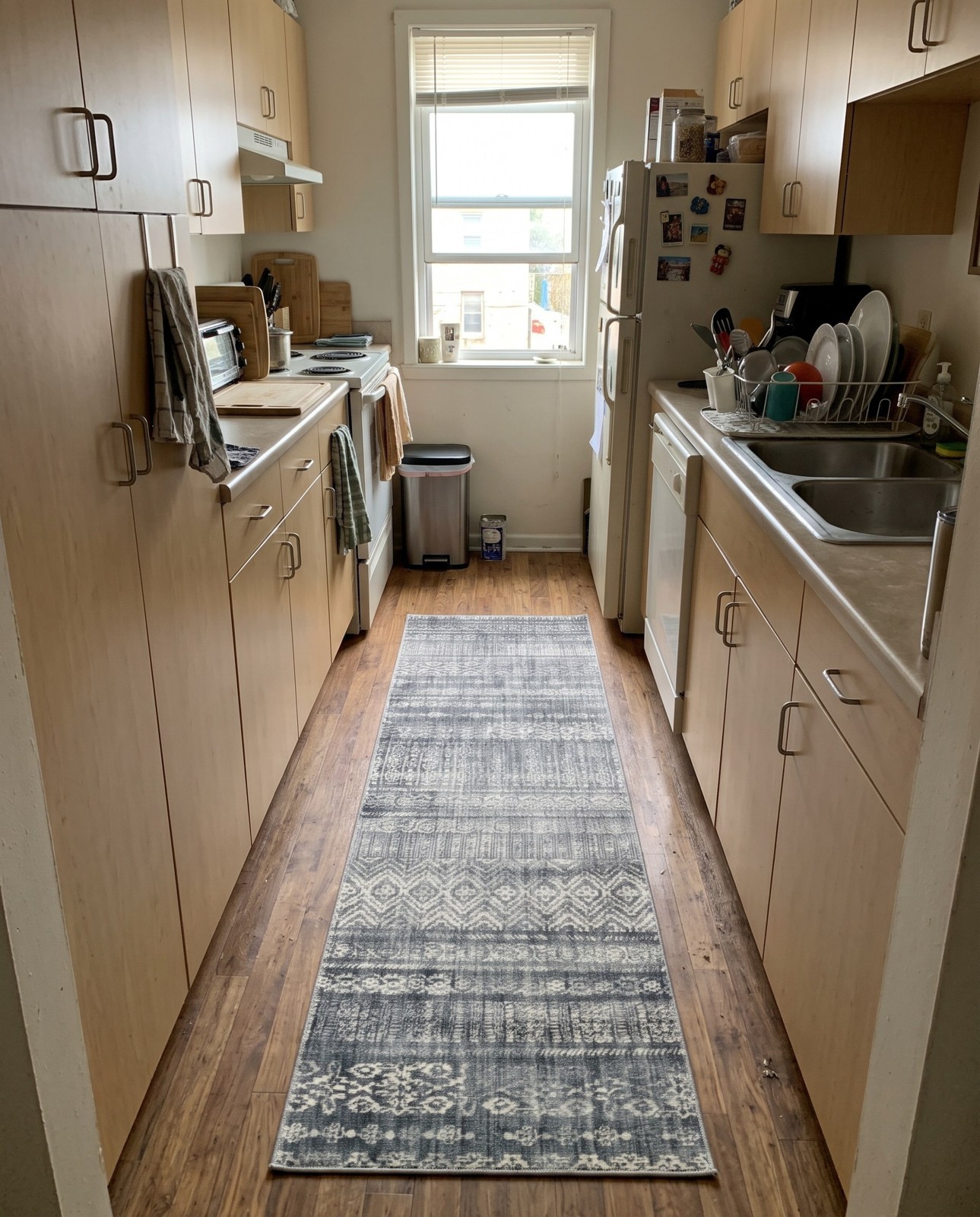 Detail image of 2' 2 x 6' Keswick · Striped rug, gray and light blue