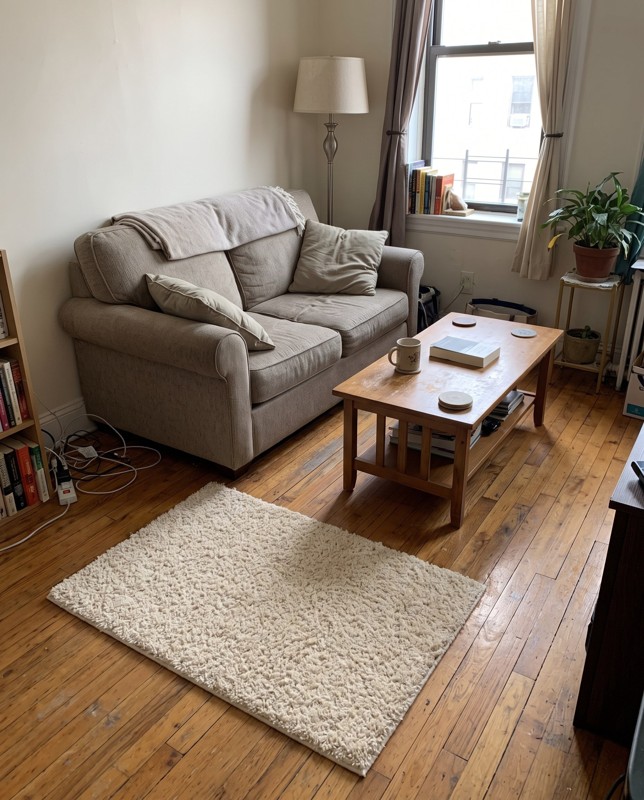 Schuyler Solid shag rug, cream and ivory, 2×3, in a room