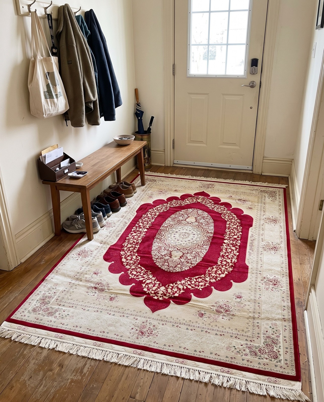 5' x 7' 3 Hobart · Border rug, red