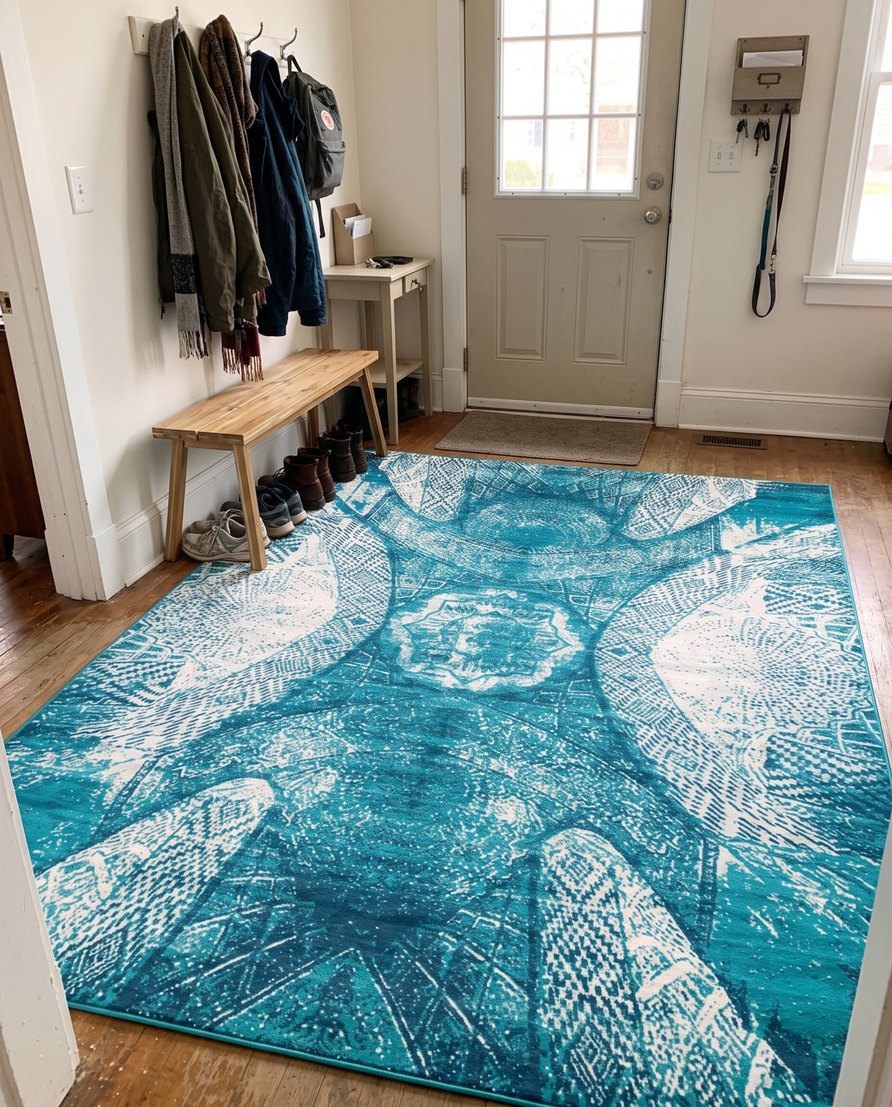 8' x 11' Blakemore · Abstract medallion rug, turquoise and ivory