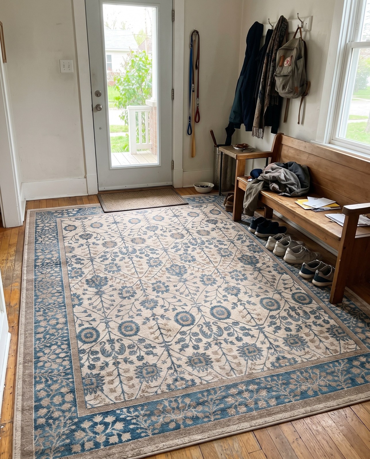10' x 13' Redmond · Lattice floral rug, cream and blue