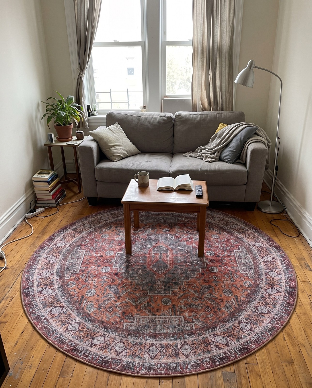 7' 10 x 7' 10 Cowper · Medallion Washable Rug, rust and navy