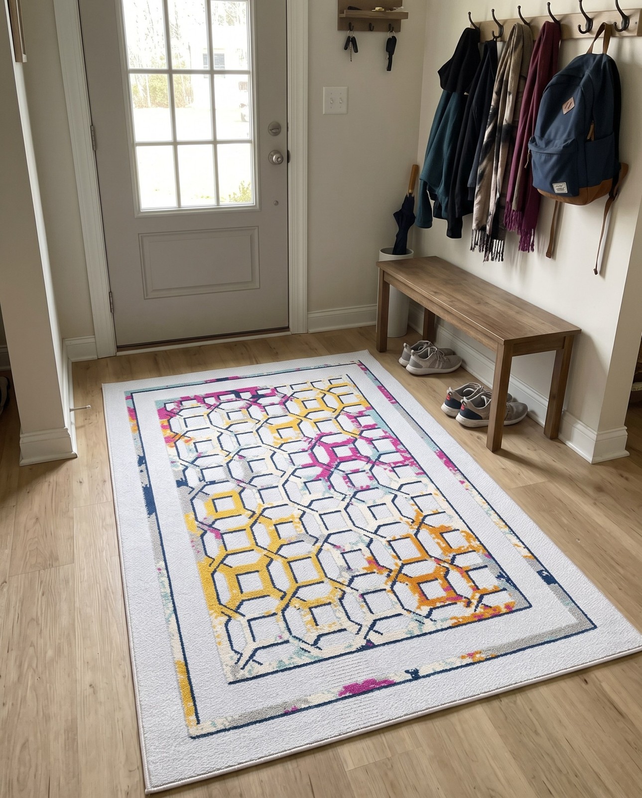 Detail image of 5' 3 x 7' 7 Easton · Geometric Outdoor Rug, gray and multicolor