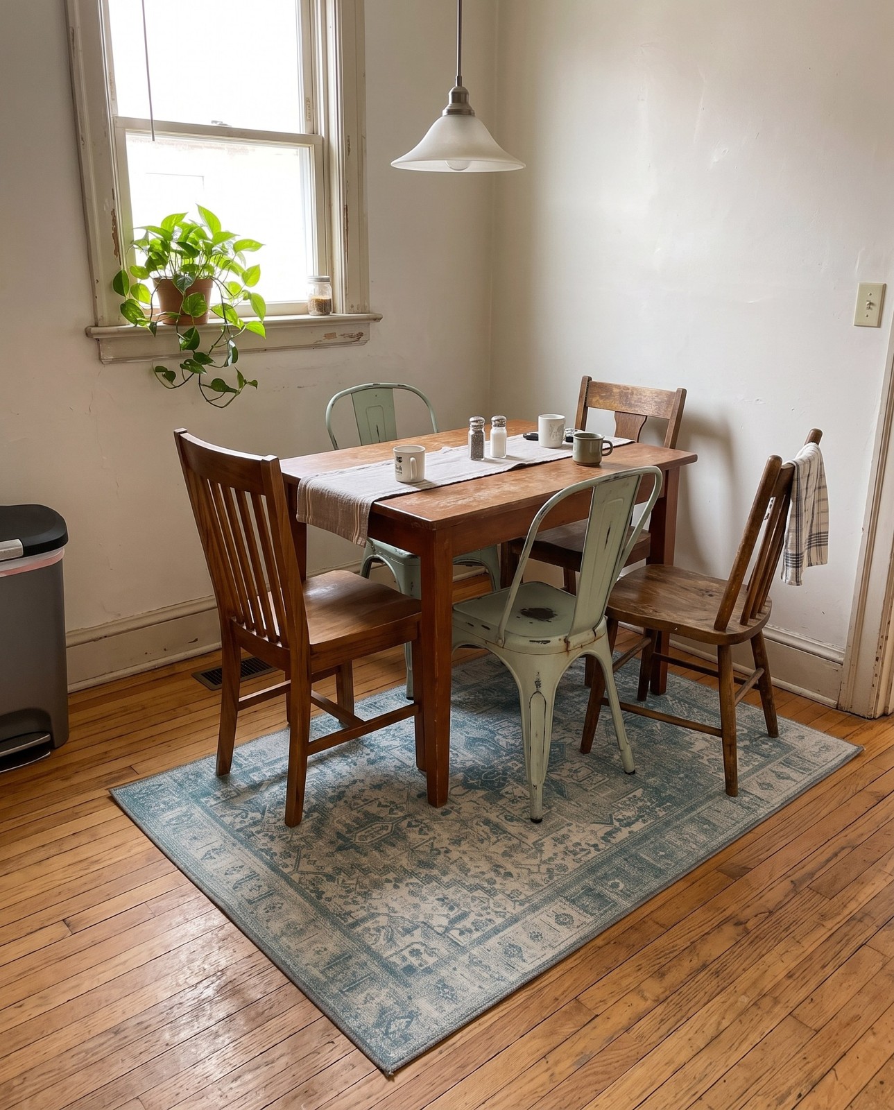 3' 6 x 5' 6 Clive · Faded medallion Washable Rug, teal and ivory