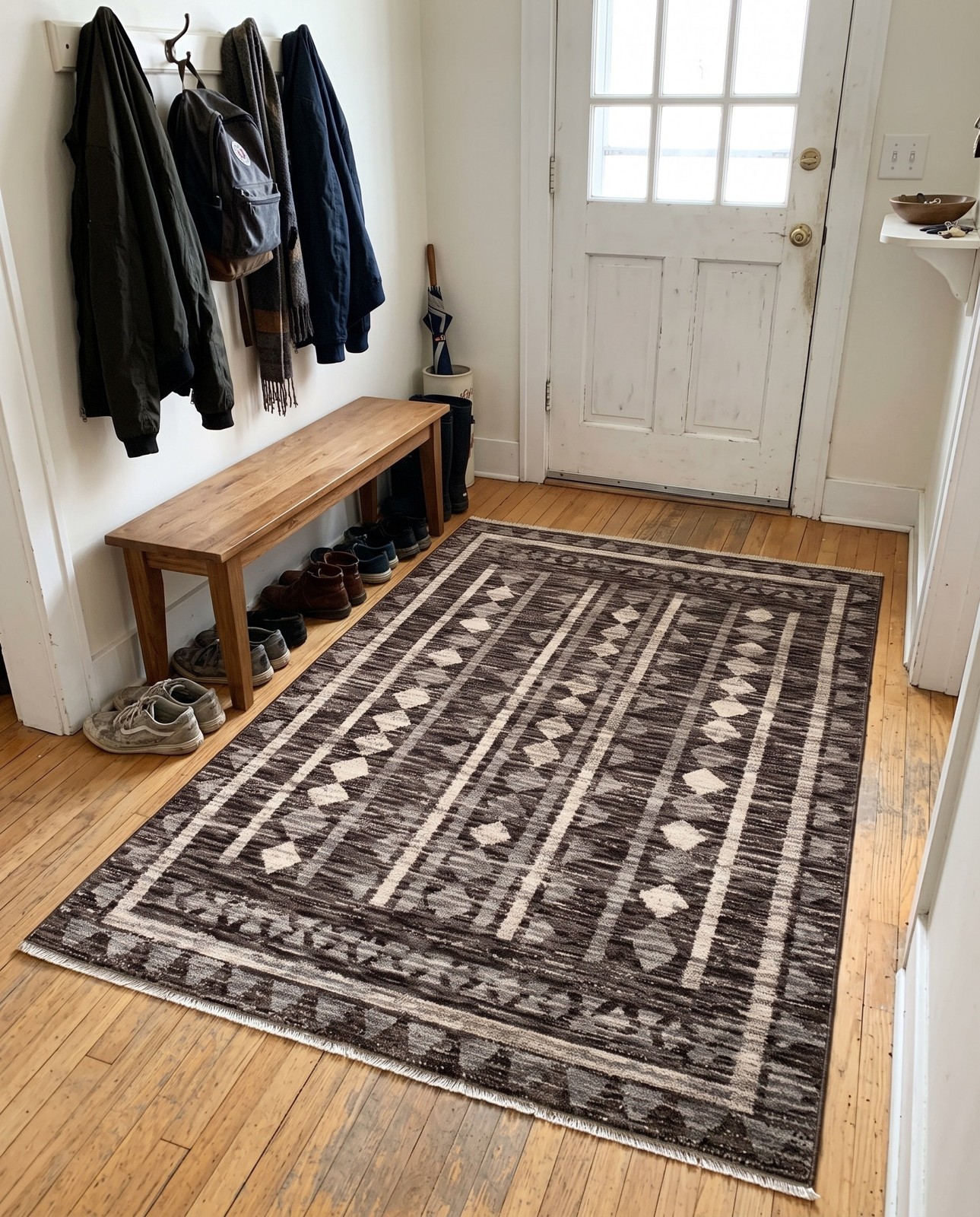 4' x 6' 3 Kearny · Geometric striped rug, gray and ivory