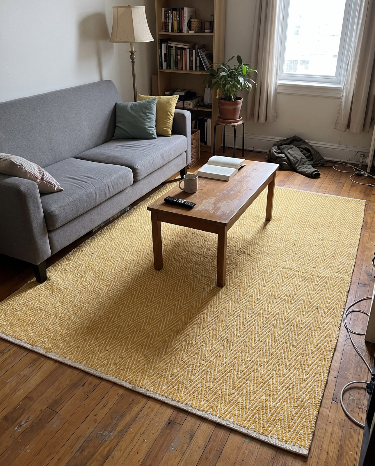 10' x 14' 1 Hopkins · Chevron Chindi Rug, yellow and ivory