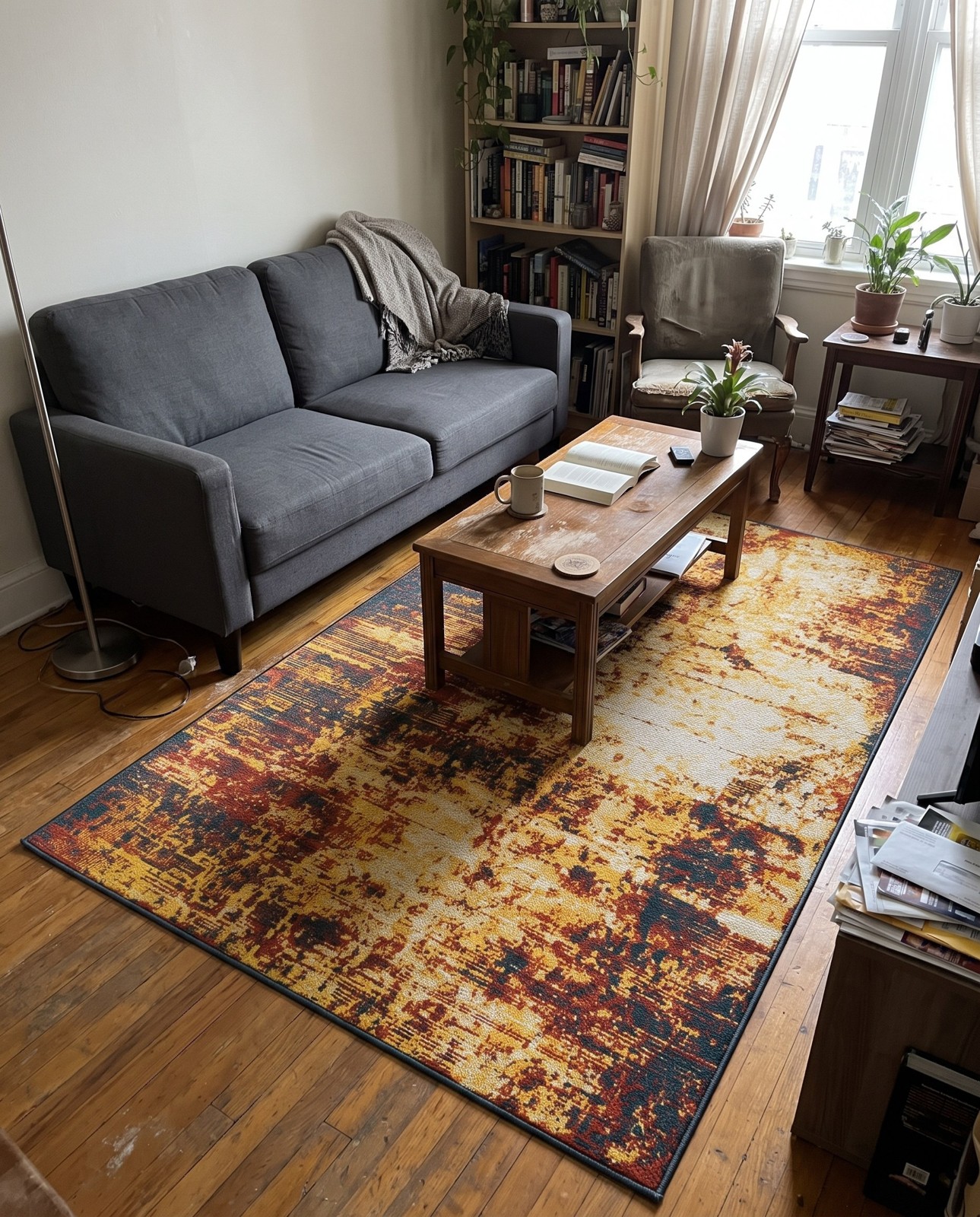 Detail image of 5' 3 x 8' Ward · Abstract Outdoor Rug, terracotta and yellow
