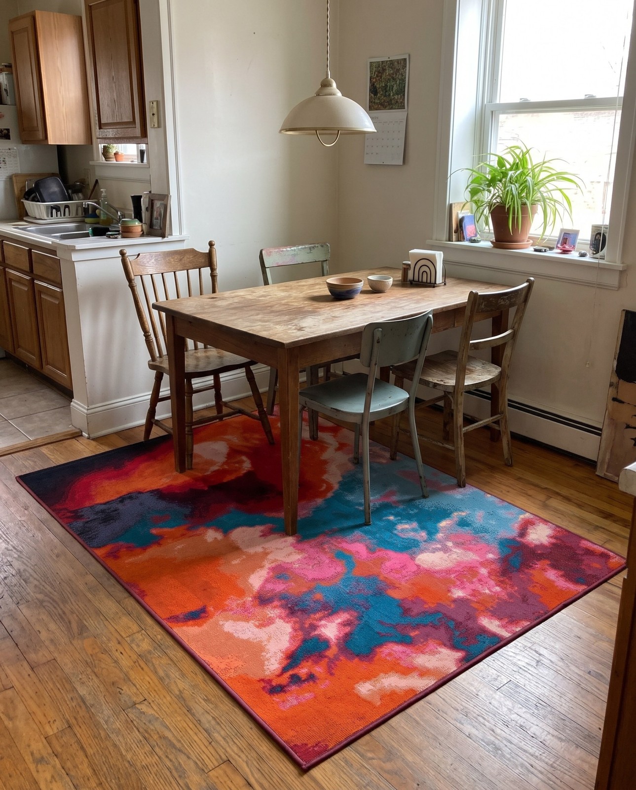 Detail image of 2' x 3' 1 Lomax · Abstract Outdoor Rug, orange and blue