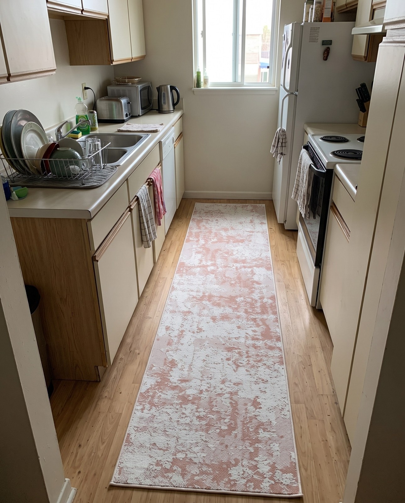 2' 3 x 3' Coxwell · Abstract rug, pink and ivory