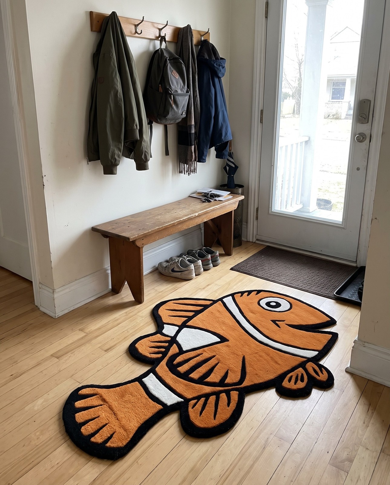 Detail image of 4' 1 x 6' 1 Corley · Fish Wool Rug, orange, black and ivory