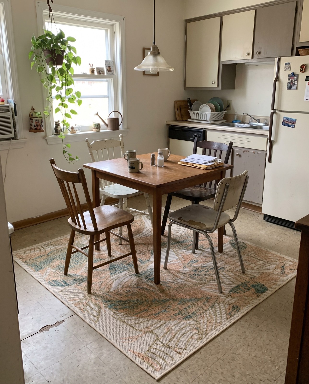 5' 3 x 5' 3 Bayless · Tropical leaves Outdoor Rug, beige and olive