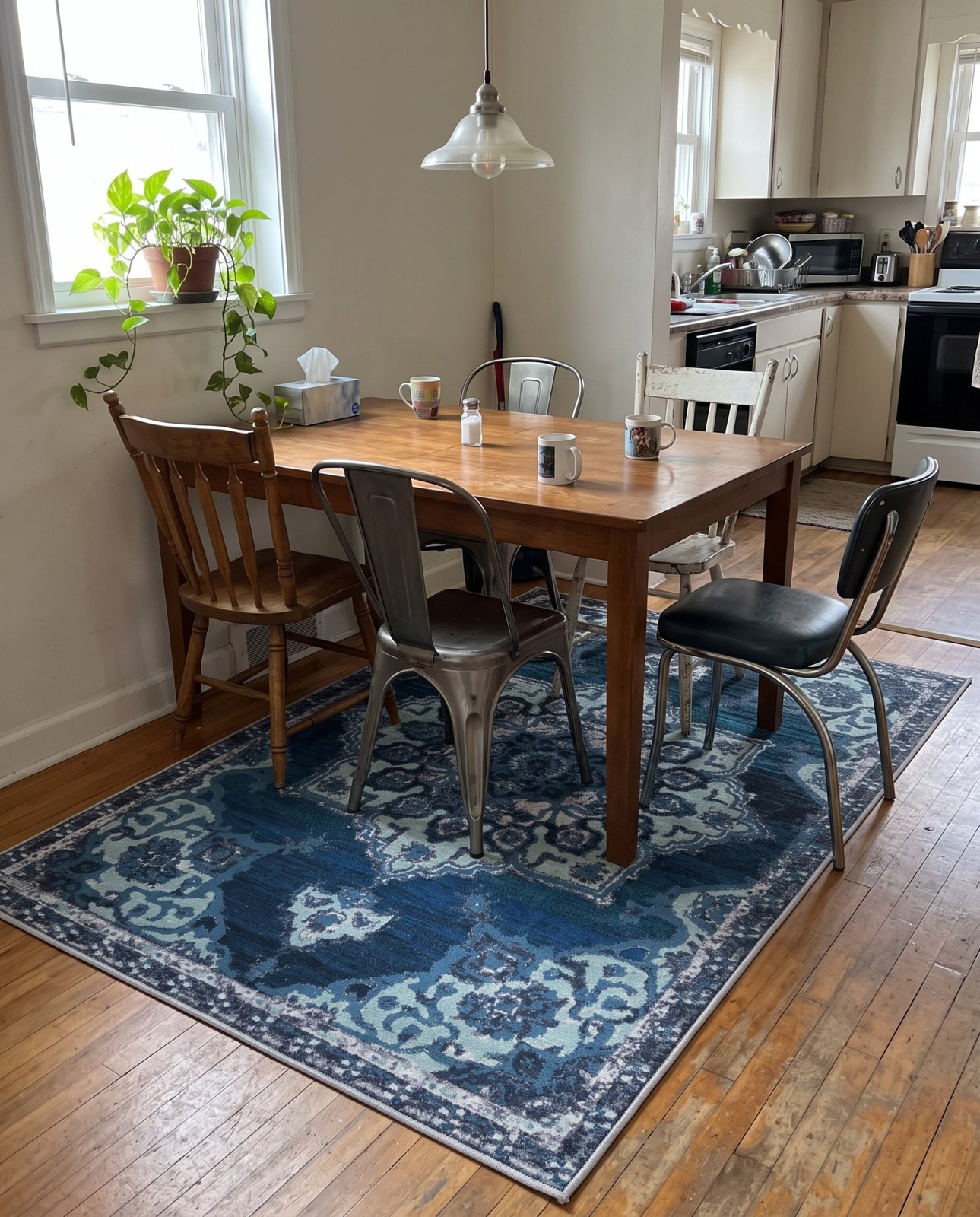 Detail image of 10' 6 x 14' Rideout · Medallion Washable Rug, navy and light blue