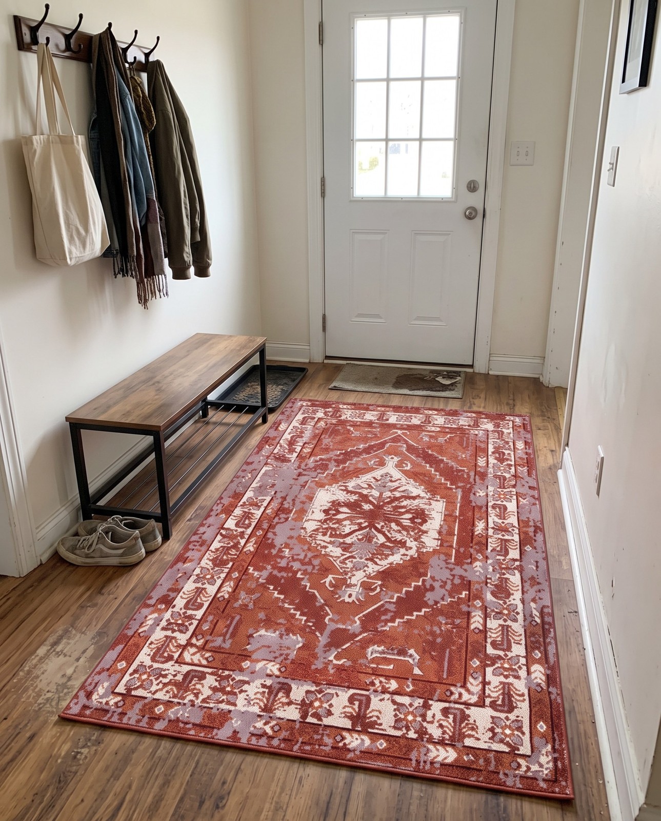 5' 3 x 8' Simcoe · Distressed medallion rug, rust and cream