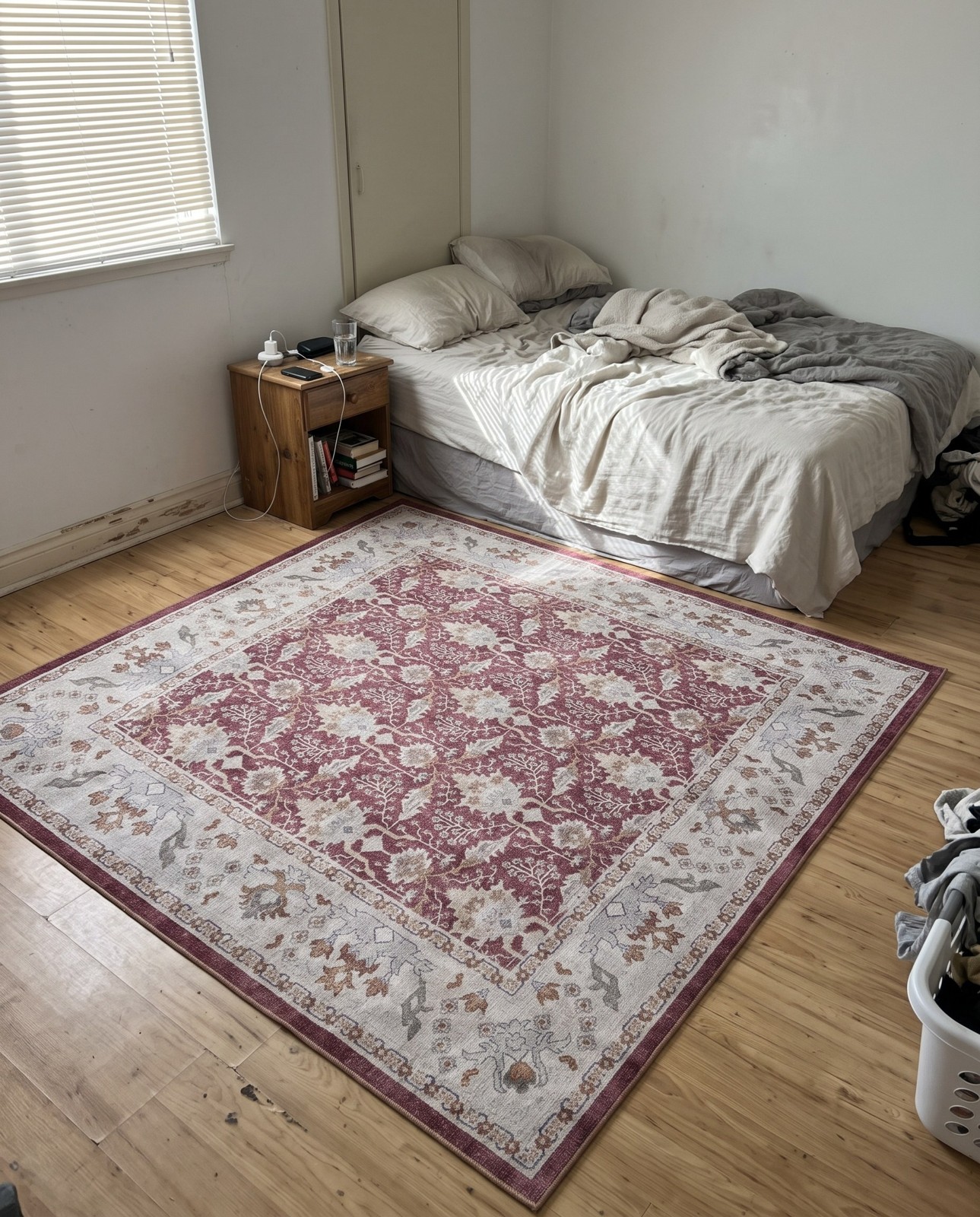 7' 10 x 7' 10 Hobson · Border Washable Rug, burgundy red