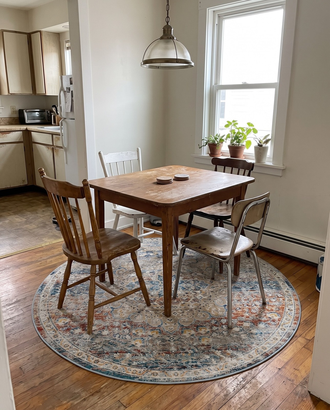 2' 7 x 12' Stanford · Distressed medallion rug, blue and rust