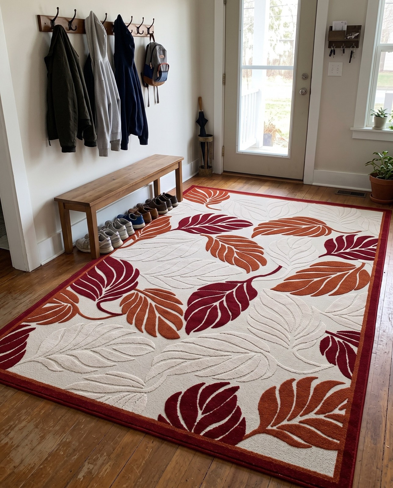 7' x 10' Racine · Leaf Outdoor Rug, terracotta and cream