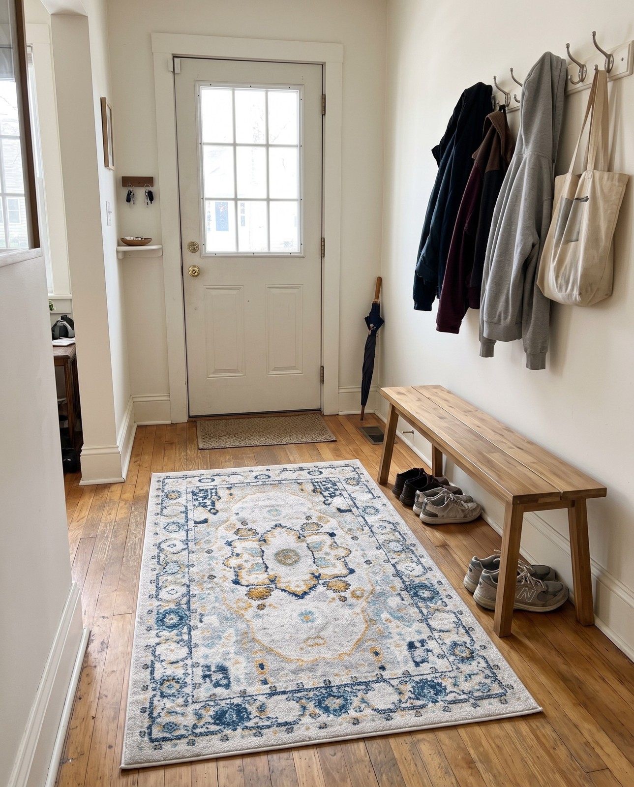 10' x 14' Pierce · Medallion rug, gray, blue and yellow