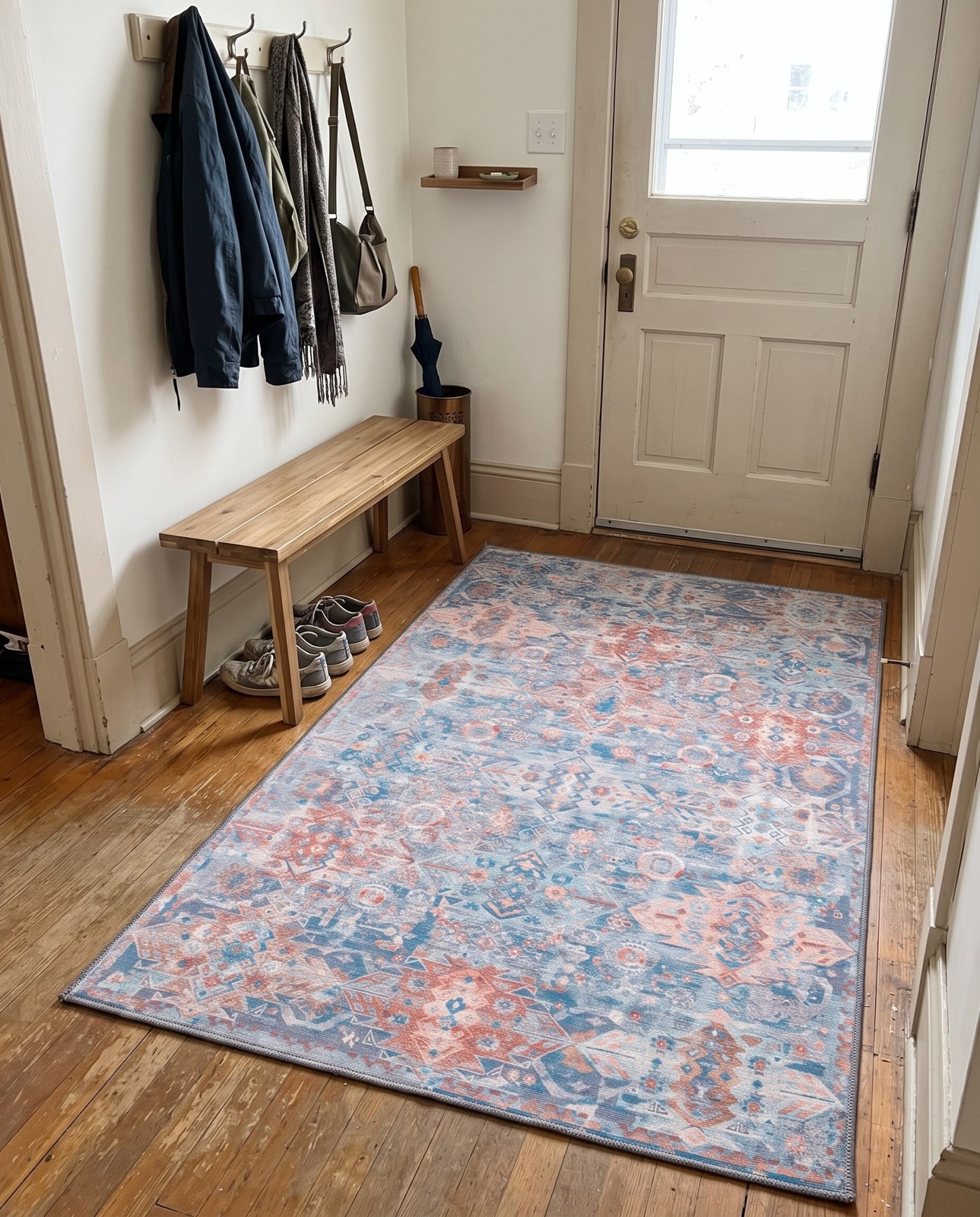 2' x 3' Waters · Geometric medallion Washable Rug, blue and rust