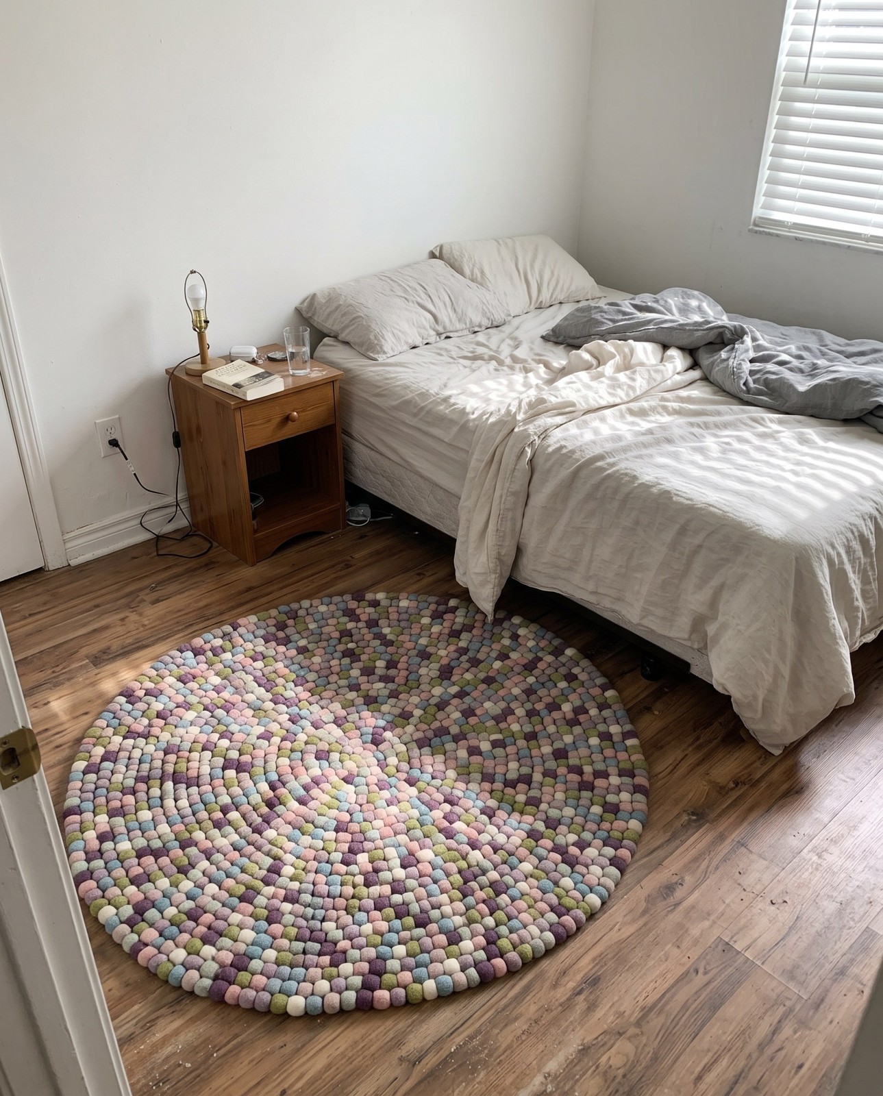 6' 1 x 6' 1 Hawthorne · Pebbled Wool Rug, purple and pink