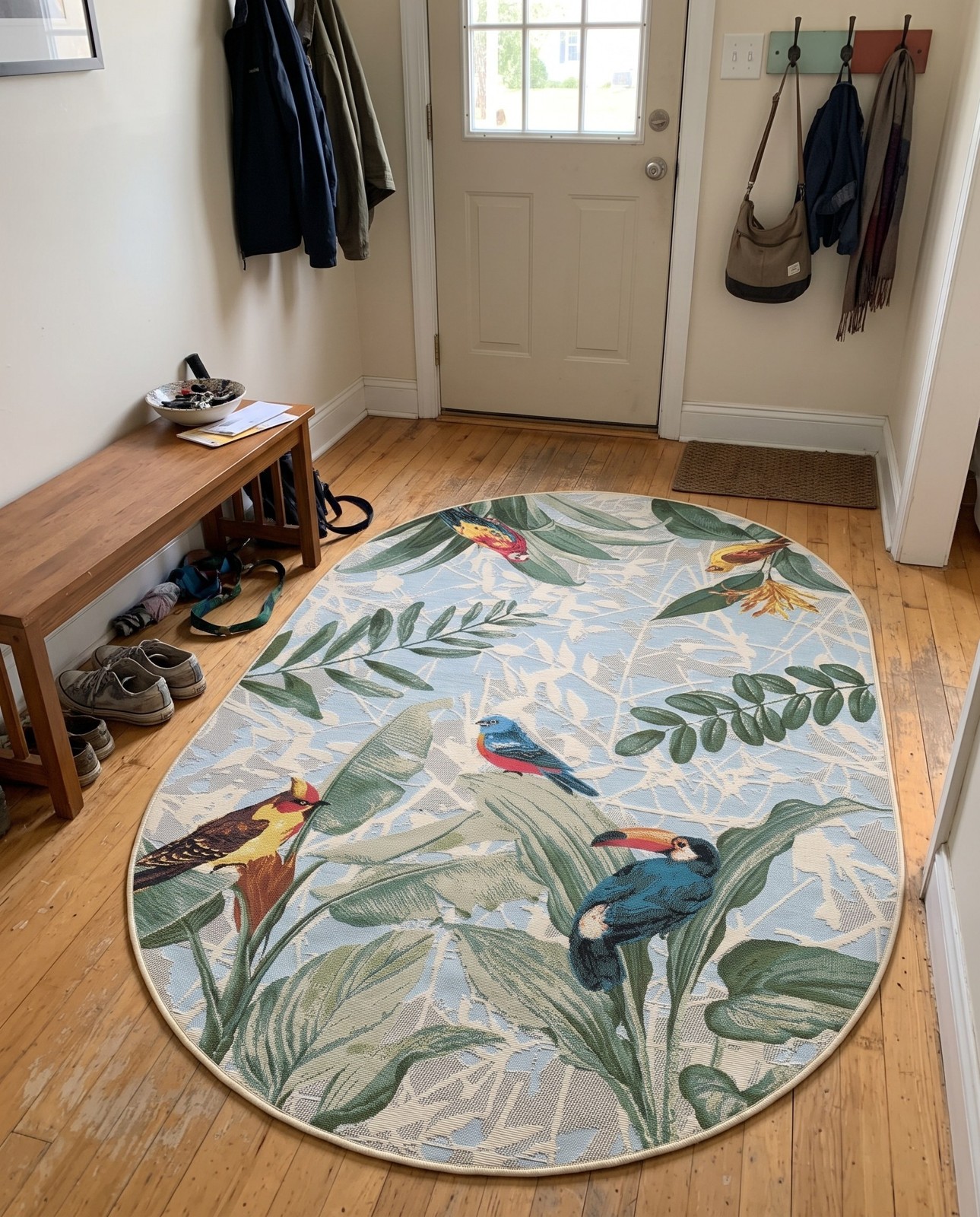 2' 2 x 3' Lomax · Tropical birds Outdoor Rug, green and blue